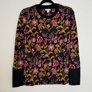 Sundance Meadowland Thermal Top Floral Print Onyx Black M Long Sleeve NWOT